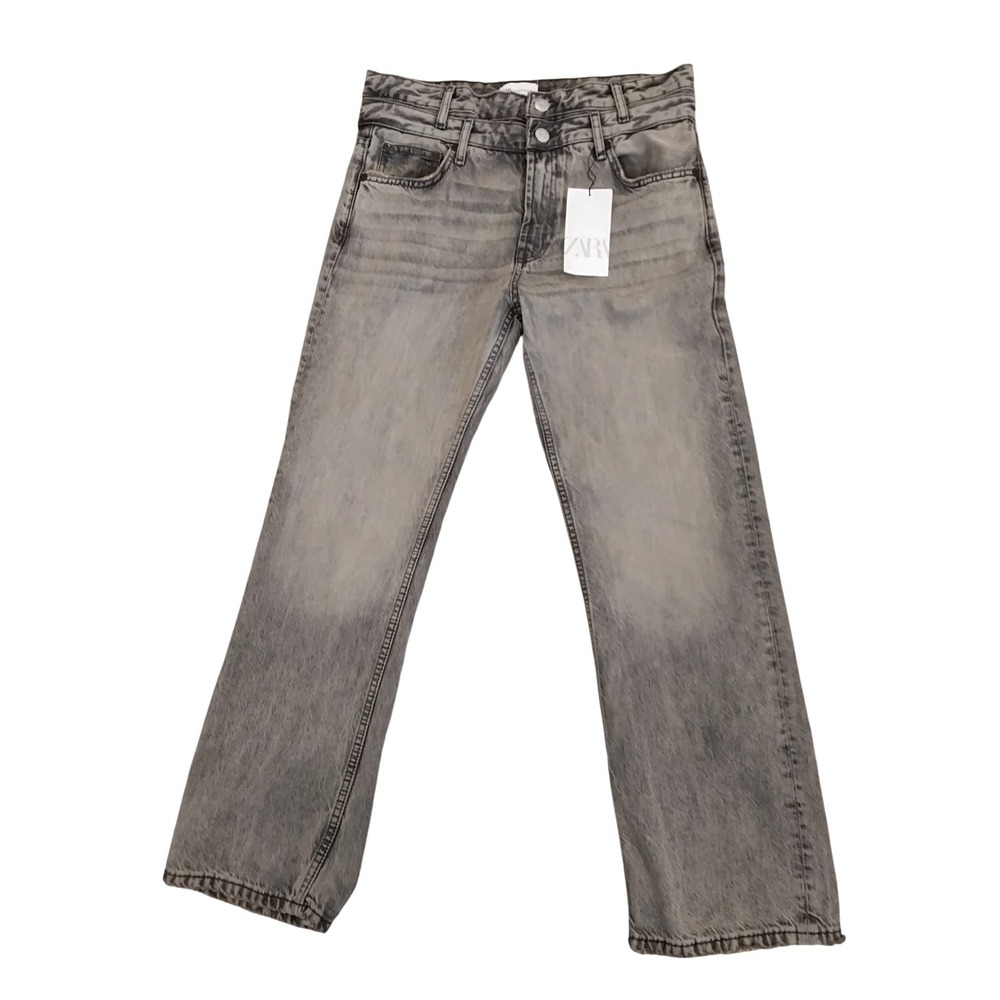 Zara Gray Double Waistband Wide Leg High Rise Jeans 6645/214/711‎ Size 8 NEW